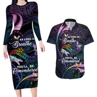Personalised Polynesia Memorial Couples Matching Long Sleeve Bodycon Dress and Hawaiian Shirt Always Remembered Dragonfly Polynesian Style LT05 Colorful - Polynesian Pride