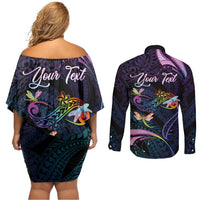 Personalised Polynesia Memorial Couples Matching Off Shoulder Short Dress and Long Sleeve Button Shirt Always Remembered Dragonfly Polynesian Style LT05 - Polynesian Pride