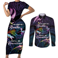 Personalised Polynesia Memorial Couples Matching Short Sleeve Bodycon Dress and Long Sleeve Button Shirt Always Remembered Dragonfly Polynesian Style LT05 Colorful - Polynesian Pride