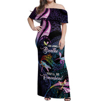 Personalised Polynesia Memorial Off Shoulder Maxi Dress Always Remembered Dragonfly Polynesian Style LT05 Women Colorful - Polynesian Pride
