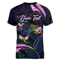 Personalised Polynesia Memorial Women V-Neck T-Shirt Always Remembered Dragonfly Polynesian Style LT05 - Polynesian Pride