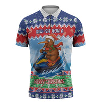 New Zealand Christmas Zipper Polo Shirt Funny Jet Ride Kiwi Xmas - Polynesian Pride