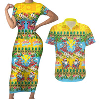 Hawaii Christmas Couples Matching Short Sleeve Bodycon Dress and Hawaiian Shirt Mele Kalikimaka Tropical Vibes - Polynesian Pride