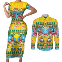 Hawaii Christmas Couples Matching Short Sleeve Bodycon Dress and Long Sleeve Button Shirt Mele Kalikimaka Tropical Vibes - Polynesian Pride