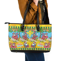 Hawaii Christmas Leather Tote Bag Mele Kalikimaka Tropical Vibes LT05 - Polynesian Pride
