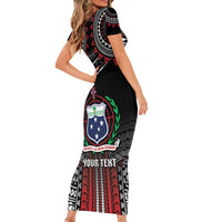 Personalised Samoa Black Saturday Family Matching Short Sleeve Bodycon Dress and Hawaiian Shirt Samoan Warrior Tribal Pattern