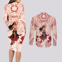 Tahiti Women's Day Couples Matching Long Sleeve Bodycon Dress and Long Sleeve Button Shirt With Polynesian Pattern LT05 - Polynesian Pride