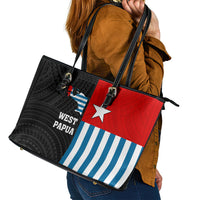 West Papua Leather Tote Bag Polynesian Pattern With Coat Of Arms LT05 - Polynesian Pride