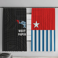 West Papua Window Curtain Polynesian Pattern With Coat Of Arms LT05 With Hooks Blue - Polynesian Pride