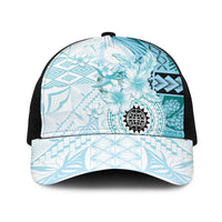 Samoa Siapo Pattern With Teal Hibiscus Baseball Net Cap LT05 One Size Black Teal - Polynesian Pride