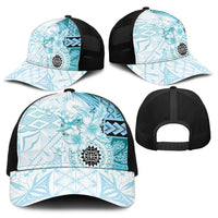 Samoa Siapo Pattern With Teal Hibiscus Baseball Net Cap LT05 - Polynesian Pride