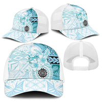 Samoa Siapo Pattern With Teal Hibiscus Baseball Net Cap LT05 - Polynesian Pride