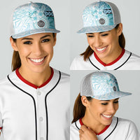 Samoa Siapo Pattern With Teal Hibiscus Baseball Net Cap LT05 - Polynesian Pride