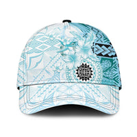 Samoa Siapo Pattern With Teal Hibiscus Classic Cap LT05 Universal Fit Teal - Polynesian Pride