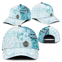 Samoa Siapo Pattern With Teal Hibiscus Classic Cap LT05 - Polynesian Pride