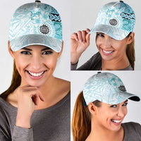 Samoa Siapo Pattern With Teal Hibiscus Classic Cap LT05 - Polynesian Pride