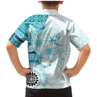Samoa Siapo Pattern With Teal Hibiscus Family Matching Mermaid Dress and Hawaiian Shirt LT05 - Polynesian Pride