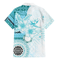 Samoa Siapo Pattern With Teal Hibiscus Family Matching Mermaid Dress and Hawaiian Shirt LT05 - Polynesian Pride