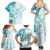 Samoa Siapo Pattern With Teal Hibiscus Family Matching Summer Maxi Dress and Hawaiian Shirt LT05 - Polynesian Pride