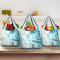 Samoa Siapo Pattern With Teal Hibiscus Grocery Bag LT05 3-pack One Size Teal - Polynesian Pride