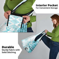 Samoa Siapo Pattern With Teal Hibiscus Grocery Bag LT05 - Polynesian Pride