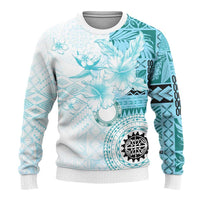 Samoa Siapo Pattern With Teal Hibiscus Ugly Christmas Sweater LT05 - Polynesian Pride
