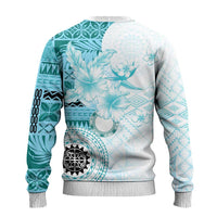 Samoa Siapo Pattern With Teal Hibiscus Ugly Christmas Sweater LT05 - Polynesian Pride