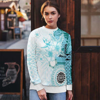 Samoa Siapo Pattern With Teal Hibiscus Ugly Christmas Sweater LT05 - Polynesian Pride