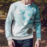 Samoa Siapo Pattern With Teal Hibiscus Ugly Christmas Sweater LT05 - Polynesian Pride