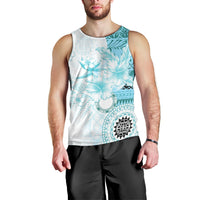 Samoa Siapo Pattern With Teal Hibiscus Men Tank Top LT05 - Polynesian Pride