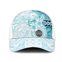 Samoa Siapo Pattern With Teal Hibiscus Mesh Trucker Cap LT05 One Size White Teal - Polynesian Pride