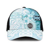 Samoa Siapo Pattern With Teal Hibiscus Mesh Trucker Cap LT05 One Size Black Teal - Polynesian Pride