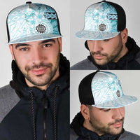 Samoa Siapo Pattern With Teal Hibiscus Mesh Trucker Cap LT05 - Polynesian Pride