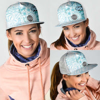 Samoa Siapo Pattern With Teal Hibiscus Mesh Trucker Cap LT05 - Polynesian Pride