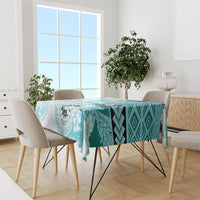 Samoa Siapo Pattern With Teal Hibiscus Tablecloth