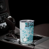 Samoa Siapo Pattern With Teal Hibiscus Tumbler Cup