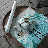 Samoa Siapo Pattern With Teal Hibiscus Wrapping Paper LT05 - Polynesian Pride