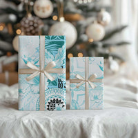 Samoa Siapo Pattern With Teal Hibiscus Wrapping Paper LT05 - Polynesian Pride