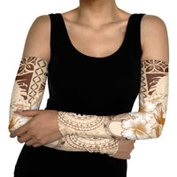 Samoa Siapo Pattern With Beige Hibiscus Arm Sleeves - Polynesian Pride