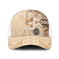 Samoa Siapo Pattern With Beige Hibiscus Baseball Net Cap LT05 One Size White Beige - Polynesian Pride