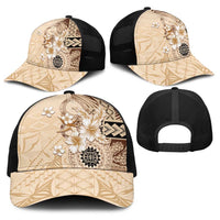 Samoa Siapo Pattern With Beige Hibiscus Baseball Net Cap LT05 - Polynesian Pride