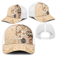 Samoa Siapo Pattern With Beige Hibiscus Baseball Net Cap LT05 - Polynesian Pride
