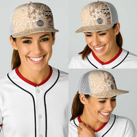 Samoa Siapo Pattern With Beige Hibiscus Baseball Net Cap LT05 - Polynesian Pride