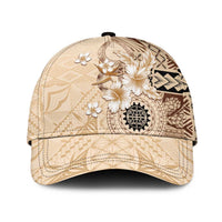 Samoa Siapo Pattern With Beige Hibiscus Classic Cap LT05 Universal Fit Beige - Polynesian Pride