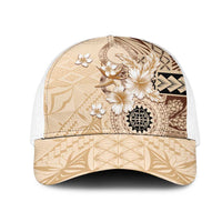Samoa Siapo Pattern With Beige Hibiscus Mesh Trucker Cap LT05 One Size White Beige - Polynesian Pride