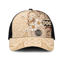 Samoa Siapo Pattern With Beige Hibiscus Mesh Trucker Cap LT05 One Size Black Beige - Polynesian Pride
