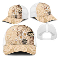 Samoa Siapo Pattern With Beige Hibiscus Mesh Trucker Cap LT05 - Polynesian Pride