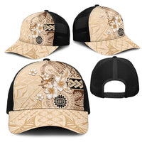 Samoa Siapo Pattern With Beige Hibiscus Mesh Trucker Cap LT05 - Polynesian Pride
