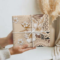 Samoa Siapo Pattern With Beige Hibiscus Wrapping Paper LT05 - Polynesian Pride