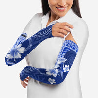 Samoa Siapo Pattern With Navy Hibiscus Arm Sleeves - Polynesian Pride